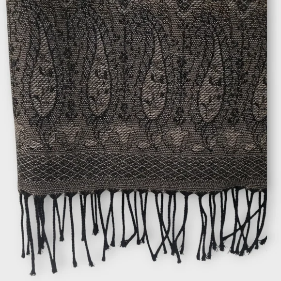 Talbots Black & Brown Paisley Wool Maxi Skirt – Fringe Hem Size 6 - Picture 6 of 14